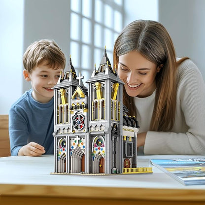 Reobrix Medieval Castle Building Block Set with LightArchitectural Model Kit 66027European Century ChurchConstruction Model for Adult and Teens Age of 14+Home DecorationIdea Art Gift3183 PCS