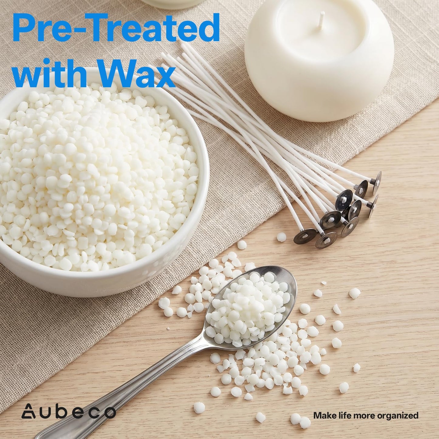 Aubeco 240Pcs Candle Wick, Low Smoke 6 Inch Pre-Waxed Cotton Wick with Tabs, Natural Cotton Core for Candle Making, Soy Candle DIY