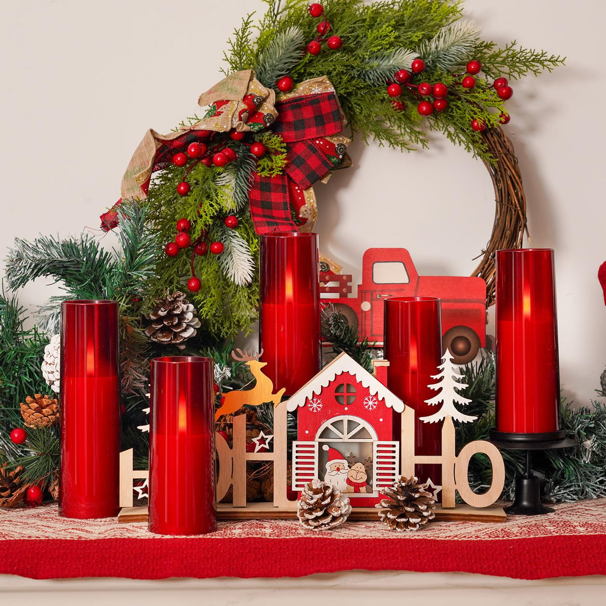 Homemory Red Acrylic Flameless LED Candles with Remote & Timer, Battery Powered, Fake Candles, Elegant Home Decor, Parties, or Wedding Lighting