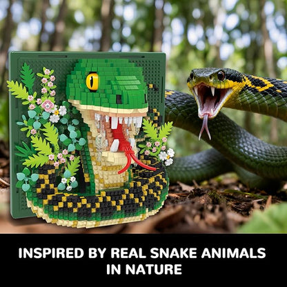 Snake Animal 3D Wall Art Micro Mini Building Blocks Set Unique Home Wall Decor or Table Display No Compatible with Lego Ideal Gift Toy for Adults &amp Boys Girls 14+ (1967 PCS)