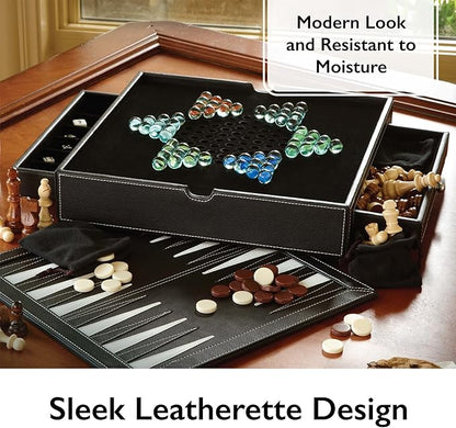 Mainstreet Classics Broadway 5-in-1 Combo Board Game Set: Chess Checkers Backgammon Chinese Checkers and Dice Games