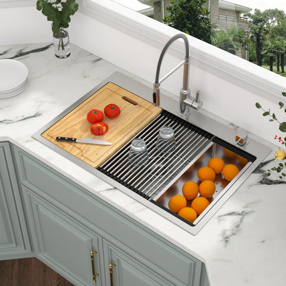 Kichae 33 Kitchen Sink Drop In - 33 x 22 Kitchen Sink Ledge Workstation Topmount Drop-In Single Bowl Stainless Steel 16 Gauge Single Bowl