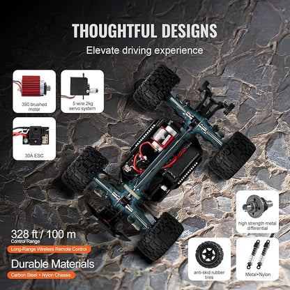 VEVOR Remote Control Car 1:14 Scale RC for Kids All Terrain 4WD Off-Road Monster Truck with 45 Wheelie &amp 2 Batteries 38 km/h High Speed Hobby Racing - Ideal Gift for 8+ Years Kids