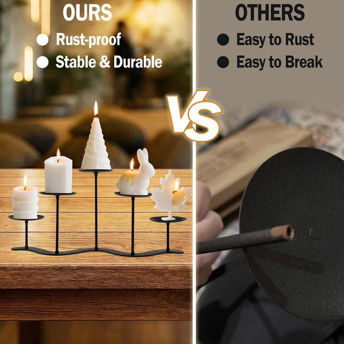 Black Iron Candelabra Candle Holder: Metal Centerpiece Decor - 5 Arm Candle Holder Stand for Pillar Candles