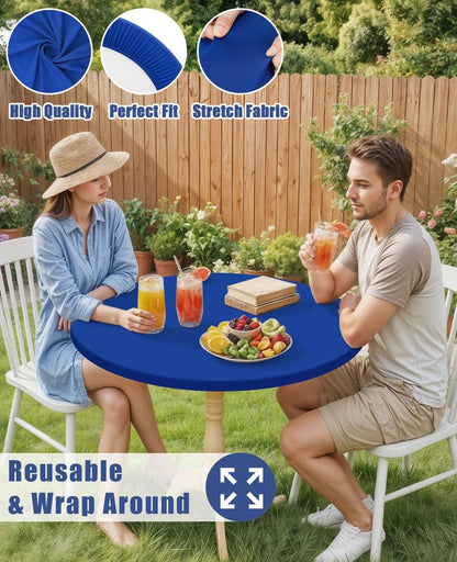 Moosfor Round Spandex Tablecloth, Elastic Fitted Waterproof Tablecloths for 31"-35" Tables, Stretch Washable Picnic Table Cover for Camping, Dining, Indoor and Outdoor, Blue