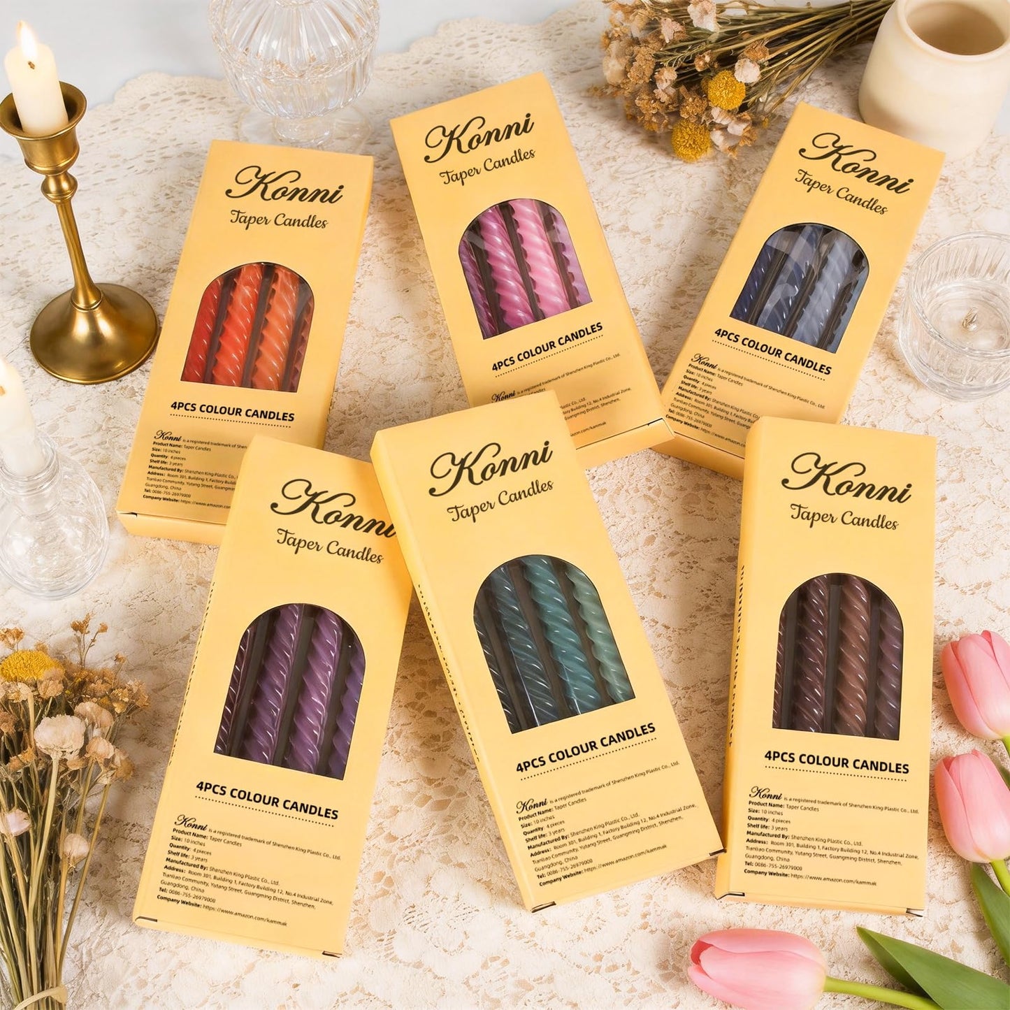 Coffee Spiral Taper Candles, 10 inch Gradient Twisted Candles,4 Pack Unscented and Smokeless Long Burning Candles with Cotton Wicks,Tall Candlesticks,Ideal for Weddings, Dinner Parties, and Home Décor