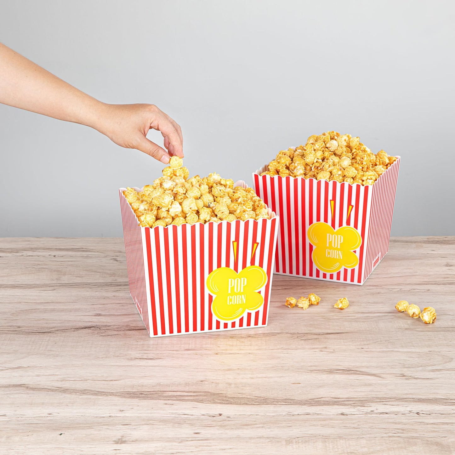 Restaurantware Popcorn Buckets 10 Count 165 Ounce Plastic Reusable Popcorn Containers Red And White Striped Snack Tubs Pink Durable Design For Movie Nights