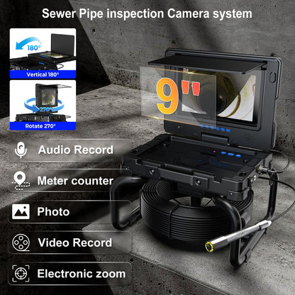 ESANHAO Sewer Camera 100ft Drain Pipe Camera Plumbing Snake, 23mm HD, 12LEDs, DVR Recording, 9" AHD Screen for Plumber, Homeowners IP68 Waterproof, 32GB TF Card Included