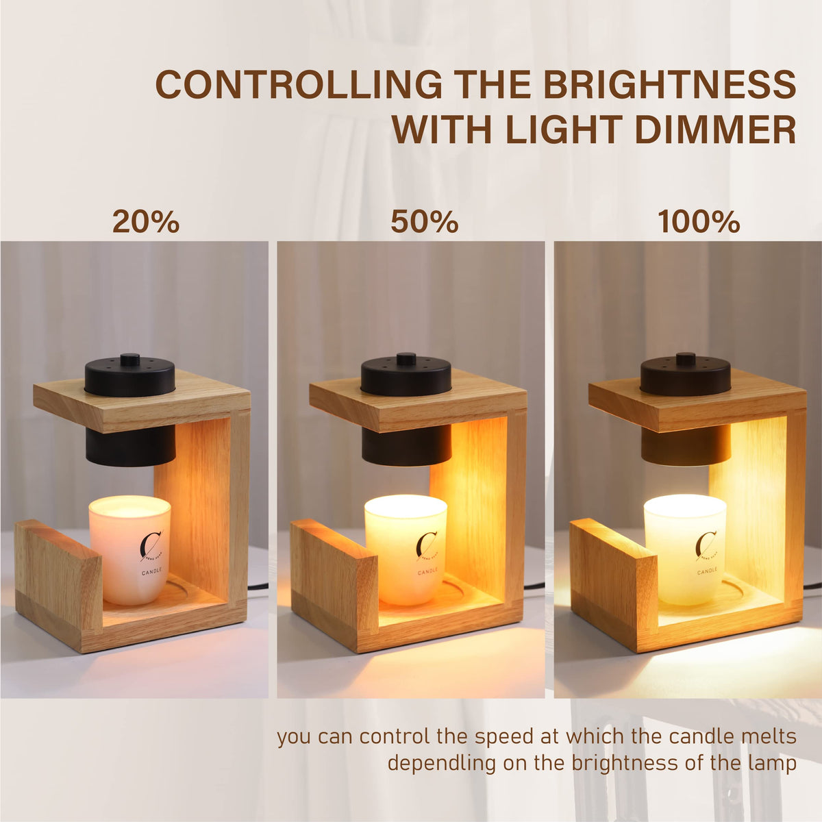 AIKUT Candle Warmer Lamp, with 2 Bulbs,Timer & Dimmer,Simple Natural Wood,Compatible Up to 4.5 inch Candles,for Home Scented and Décor，110-120V (Wood)