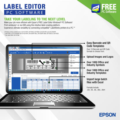LABELWORKS Epson LW-Z5010PX-R Industrial Label Maker - Complete Printer Kit with Accessories and Automatic Bulk Tape Rewinder, PX 147' Bulk Label Rolls, Desktop Printer
