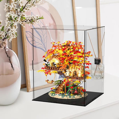 Cherry Blossom Bonsai Tree House Building Blocks Set with Acrylic Display Box Plants Flowers Treehouse Architecture Micro Mini Block Kits Gift for Adults（2725 Pieces