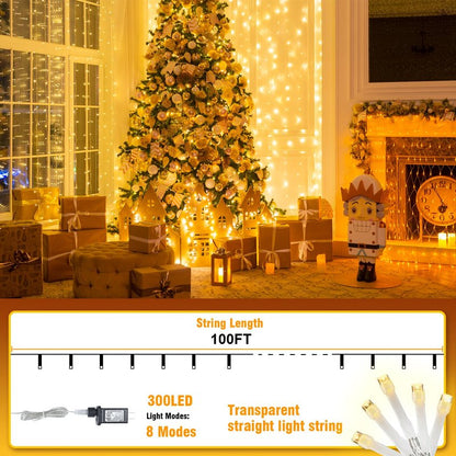 WASTROYAL 100FT Warm White String Lights – 300 LED Extra Long Waterproof Fairy Lights on Clear Wire, Plug-in Indoor Outdoor Decorations for Christmas, Wedding, Patio, Bedroom, Party