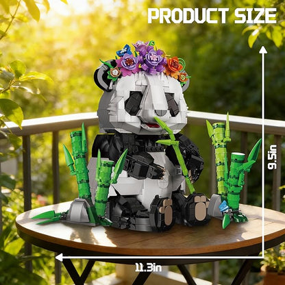 Panda Building Set with Flowers &amp Bamboo for Adults Compatible with Lego Wild Animals Movable Arms and Head Collectible Model Home Decor Gift for Teens Boy Girl