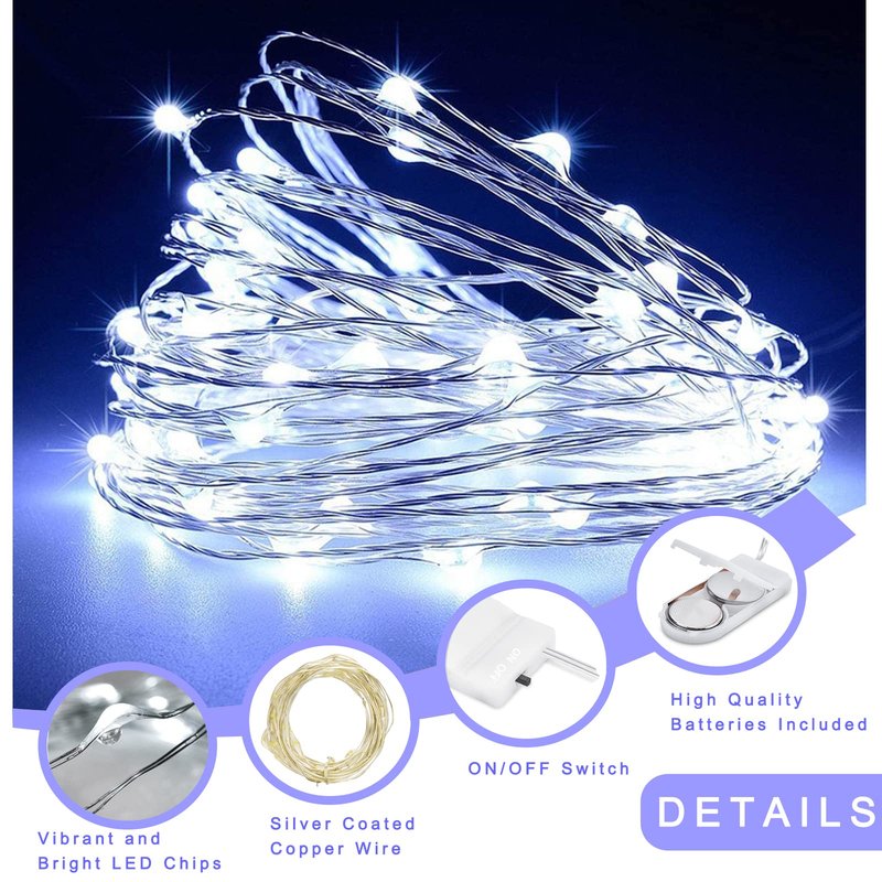 Ostwiki Cool White Fairy Lights Battery Operated String Lights 6 Pack Mini Lights, 20 LED 7ft Twinkle Firefly Starry Lights for DIY Craft Mason Jar Bedroom Wedding Party Table Christmas Decoration