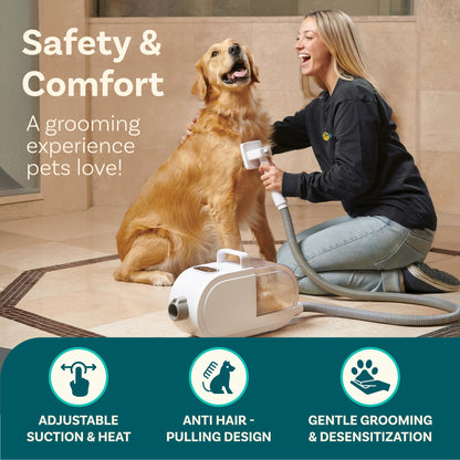 PetCove Dog Grooming Kit – Pet Clippers, Nail Grinder & Blow Dryer with Quiet 3-Speed Suction, 3 Heat Settings, 2.6L Dog Hair Vacuum Dust Bin, HEPA System, Self-Cleaning Brushes