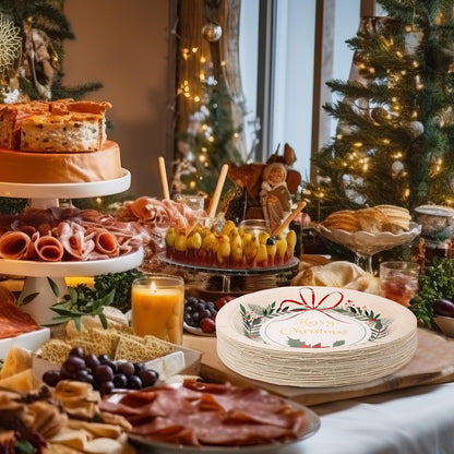 Sliner 350 Pcs Christmas Party Supplies Disposable Christmas Tableware Set 100 Paper Plate 50 Cup Napkin Knives Fork Spoon Xmas Holiday Party Dinnerware Table Decoration Classic Xmas Tableware