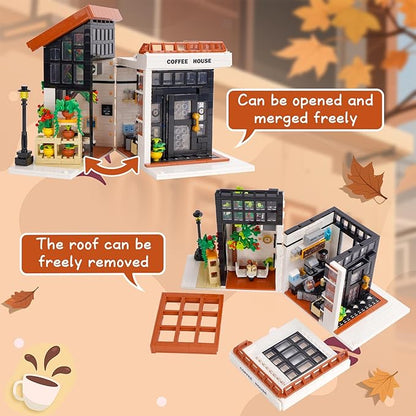 City Coffee House Building Blocks Set Openable Architecture Model Building Blocks Street View Modern Building Construction Toy 1512 PCS