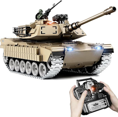 1:18 RC Tank That Shoot BBS 2.4G Metal M1A2 Abrams Remote Control Tank Model Toys Army Toy with Smoke Lights Sound and RecoilMilitary RC Vehicle for Adults and Kids 6+ Year Old