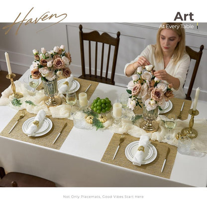 Leetaltree Gold Placemats Set of 4 - Heat Resistant Non-Slip Place mats for Dining Table, Washable Durable PVC Vinyl Woven Table Mats(Luxury Gold, 4)