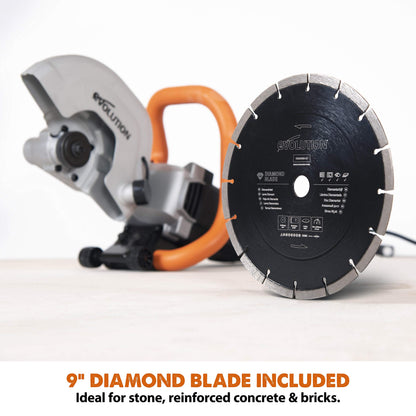 Evolution R230DCT - 9 in Concrete Saw (Circular, Angle Grinder, Cut Off Saw) - 15A Motor, No Gas - 3-1/2 In Cut - Incl Diamond Masonry Blade