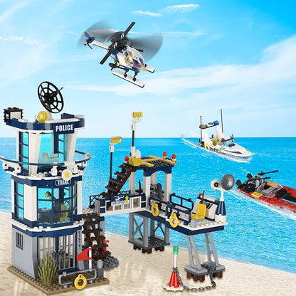 City Police Station STEM Building Sets Compatible with Lego Military Helicopter AirplaneBoats Ship Swat TeamBuilding Kit for Kids 565 PCS Best Gift for 6-10 Boys