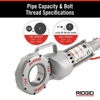 RIDGID 41935 Model 700 Hand-Held 120-Volt Power Drive Pipe Threader, Compatible with RIDGID 12-R, 00-R, 00-RB, and 11-R Die Heads, Silver