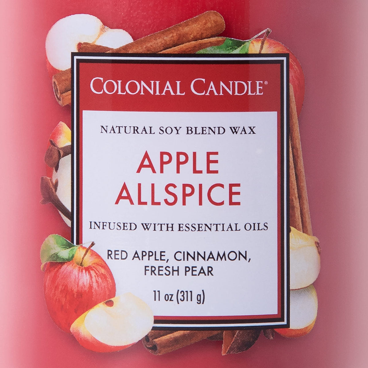 Colonial Candle Apple Allspice Scented Jar Candle, Classic Cylinders Collection, 2 Wick, Red, 11 oz - Up to 80 Hours Burn