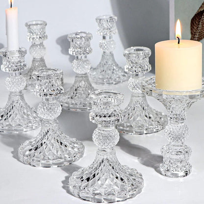 DARJEN Candlestick Holders Set,12Pcs 4" H Taper Candle Holders Bulk, Clear Glass Candle Holders for Wedding, Spring Party, Romantic Dinner, Festival & Windowsill Decor