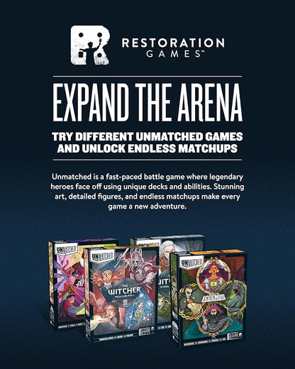 Restoration Games Unmatched Slings and Arrows - Strategy Board Game for 2 to 4 Players - Shakespeare Heroes Expansion with Globe Theatre Battlefield - 30 Min Playtime - Ages 9+
