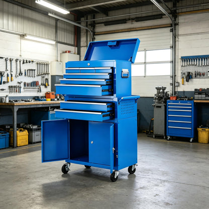 8-Drawer Rolling Tool Chest, 2-in-1 High Capacity Tool Storage with Detachable Top Cabinet, Locking System, Wheels and Liners for Garage, Workshop, Blue