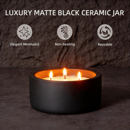 Viyffo 20oz Large Scented Candle – Eucalyptus & Rosemary, 3 Wick Non Toxic Soy Candles for Women & Men, Matte Black Ceramic Jar, Luxury Home Fragrance, Elegant Room Decor & Premium Birthday Gift
