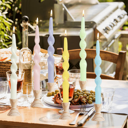 10 Inches Spiral Taper Candles Sticks Pastel Twisted Candle Dripless Unscented Long Candles, Handmade Candy Candlesticks for Wedding Dinner Decor, Set of 6