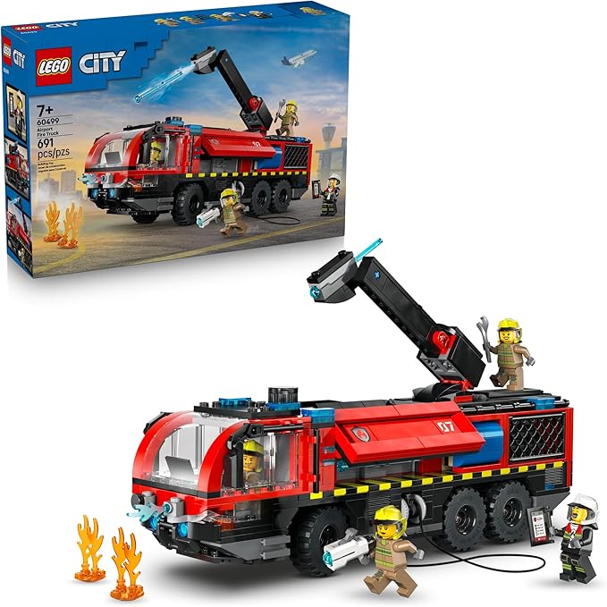 LEGO City Airport Fire Truck Kids Building Toy - Pretend Play Emergency Vehicle for Boys &amp Girls Ages 7+ - Fire Engine Toy W/ 4 Firefighter Minifigures - Gift Idea for Birthdays - 60499