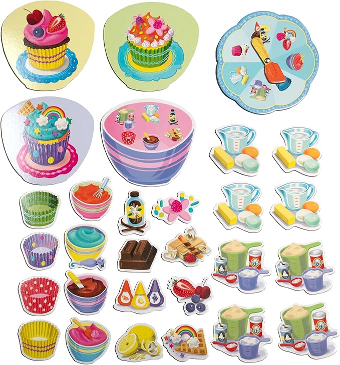 eeBoo: Cupcake Shaped Spinner Game - Animal &amp Baking Themed Game for Kids Spin to Collect Ingredients Preschool Ages 3+ 2-4 Players