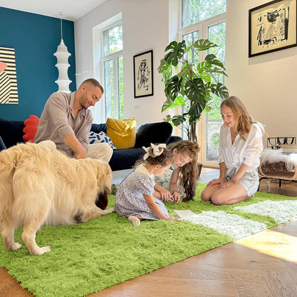 OLANLY Machine Washable 2x4 Runner Rugs - Soft Fluffy Shaggy Indoor Carpet for Bedroom & Hallway | Grass Green