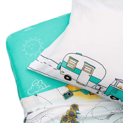 JumpOff Jo - 3-Piece Kids Twin Bed Sheet Set - Super Soft Durable Hypoallergenic, Breathable, Microfiber Polyester - Themed Bedding for Toddler Beds & Twin Beds - Travel Road Trip