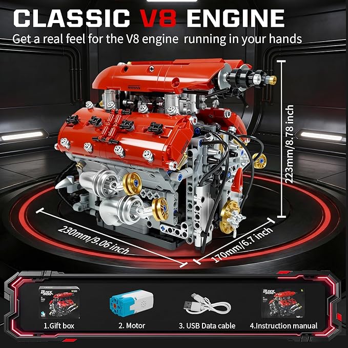 V8 Engine Model Kit Build Your Own Visible Car Motor Advanced STEM Mechanical Building Block Set for Adults Collectible Engine Model for Display Desk Decor &amp Gift to Car Lovers