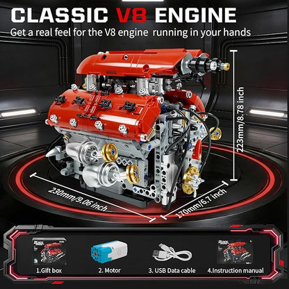 V8 Engine Model Kit Build Your Own Visible Car Motor Advanced STEM Mechanical Building Block Set for Adults Collectible Engine Model for Display Desk Decor &amp Gift to Car Lovers