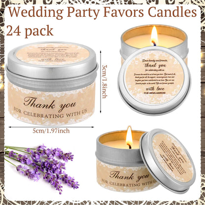 Lounsweer 24 Pcs Wedding Favors for Guests Lace Candles Gifts 1.2 oz Lavender Scented Appreciation Candles Gifts Wedding Shower Party Favor for Guests Thank You Anniversary Souvenirs Tealights Candle