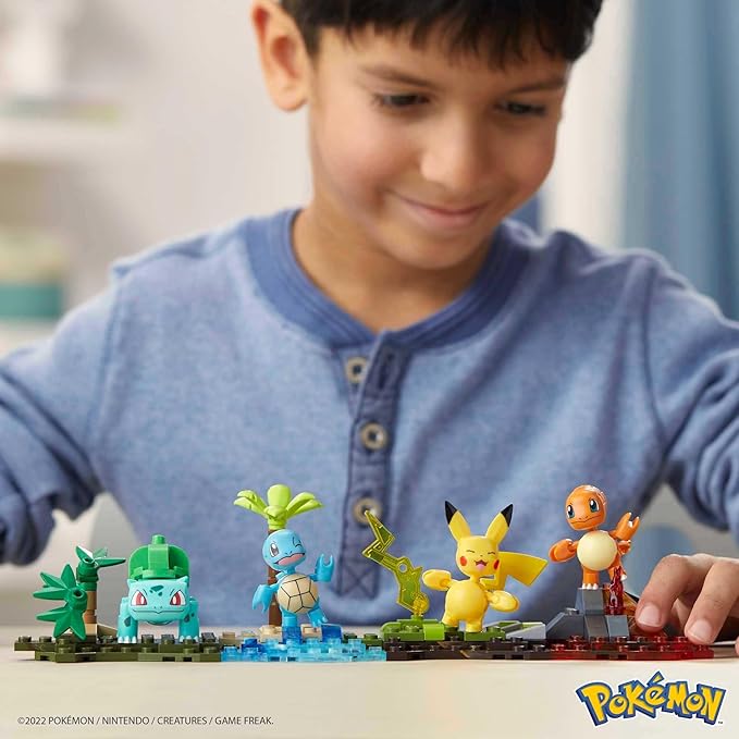 MEGA Pokémon Building Toys Set Kanto Region Team with 130 Pieces 4 Poseable and Articulated Characters 2 Inches Tall for Kids