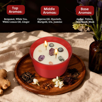Ikeda Fragrance Gift for Christmas | Scented Candle for Love Wishes | Home Aromatherapy Candle with Crystals Stone | 18.7Oz Soy Jar Candle | Double Wick and 50-Hour Burn Time(Red, Floral)