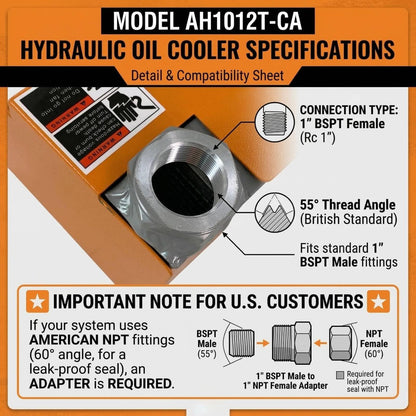 AH1012T-CA Industrial Hydraulic Oil Cooler 12VDC 100L/min 120W Air Cooled Oil Radiator with Precise Welding & Efficient Fan Replace # AH1012T