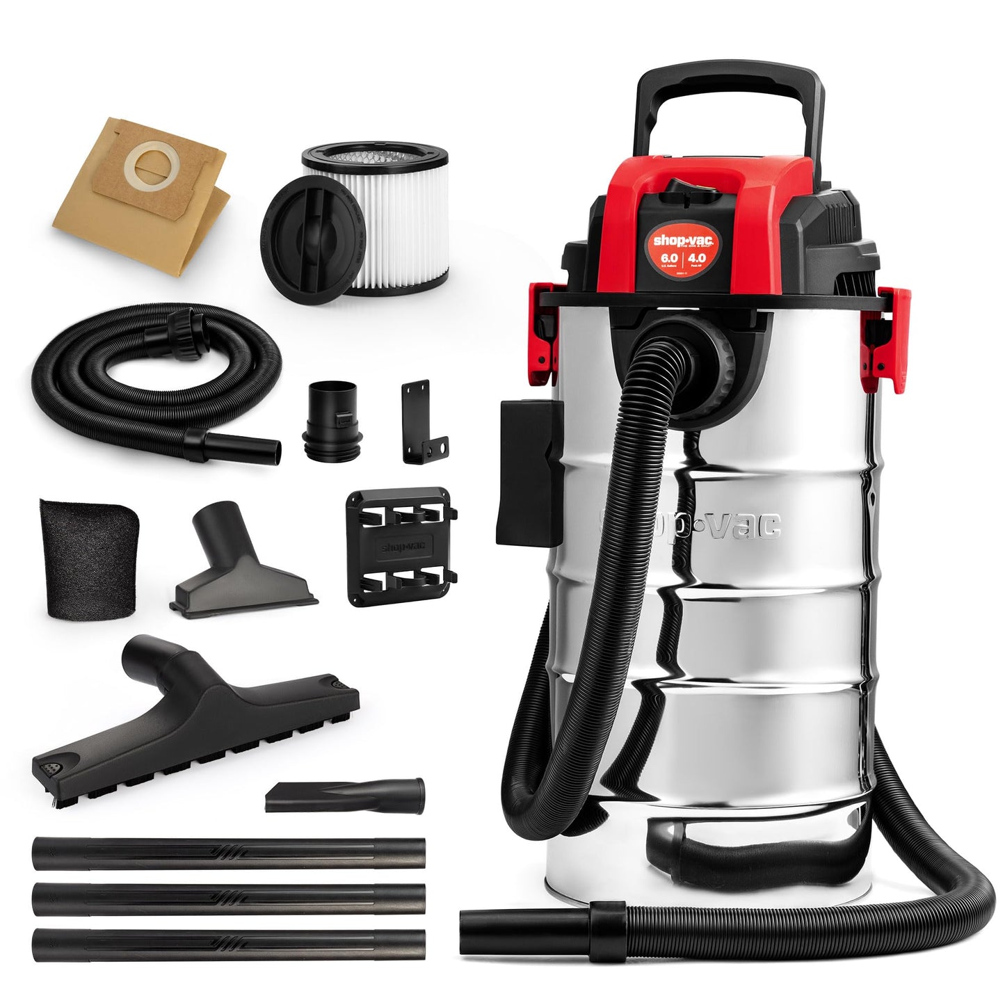 Shop-Vac 6 Gallon 4.0 Peak HP Wet/Dry Vacuum, Wall Mountable Compact Shop Vacuum with Up to 20 ft Extra Long Hose & Accessories - Ideal for Jobsite, Garages, Car & Workshops