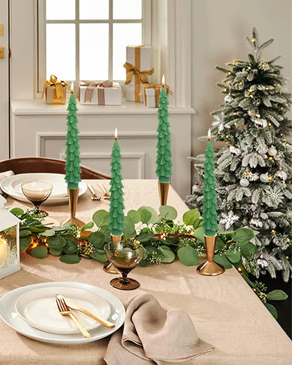 LPUSA Christmas Tree Taper Candles Hunter Green Spruce Candles，Christmas Decor Decoration,Set ot 2,(Hunter Green) 10.5inch