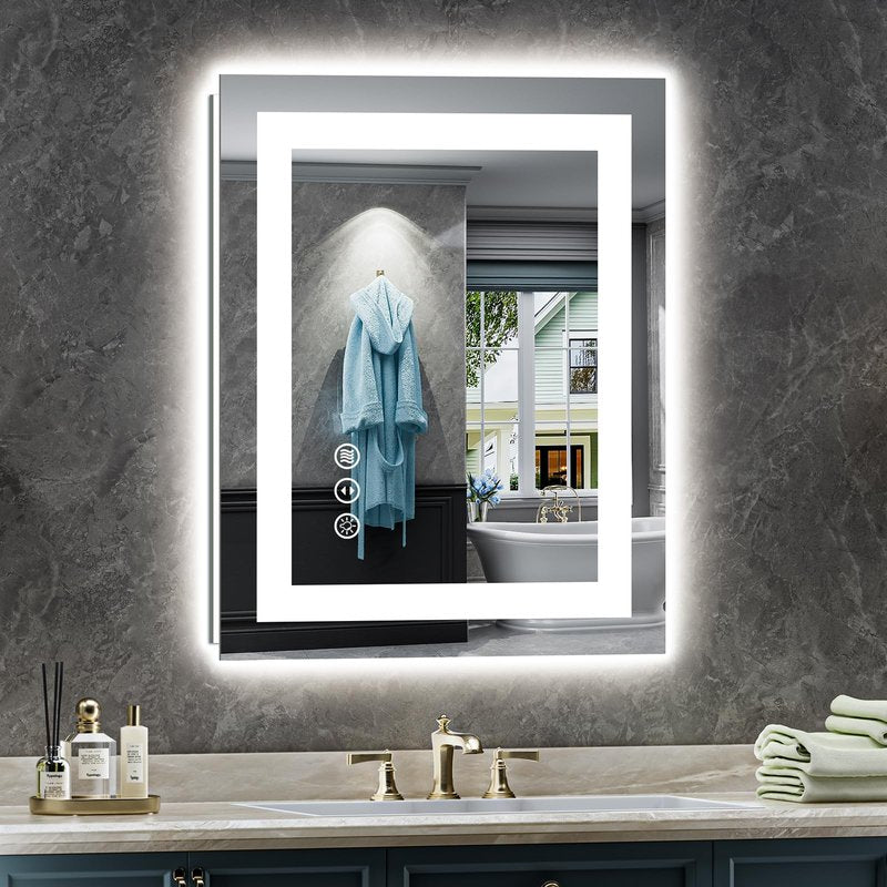Briivue 20x28 Inch LED Bathroom Mirror with Lights, Backlit & Front Lit, Anti-Fog Lighted Bathroom Vanity Mirror for Wall, Memory Function, Dimmable, HD Tempered Glass, Shatter-Proof
