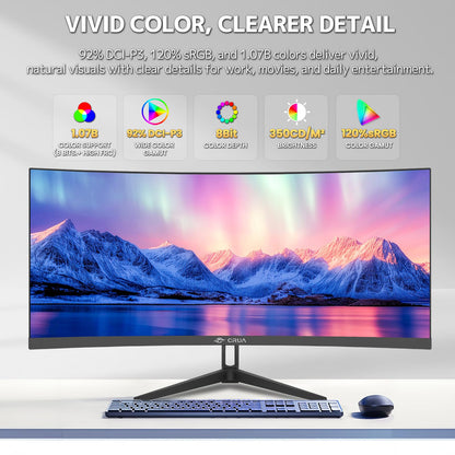 CRUA 34" Ultrawide Curved Monitor, 21:9 UWQHD 3440x1440 100Hz 3800R IPS Computer Monitors with Built-in Speakers, FreeSync, 120% sRGB, 92% DCI-P3, Blue Light Filter, HDMI 2.0 & DP 1.4, Wall Mountable