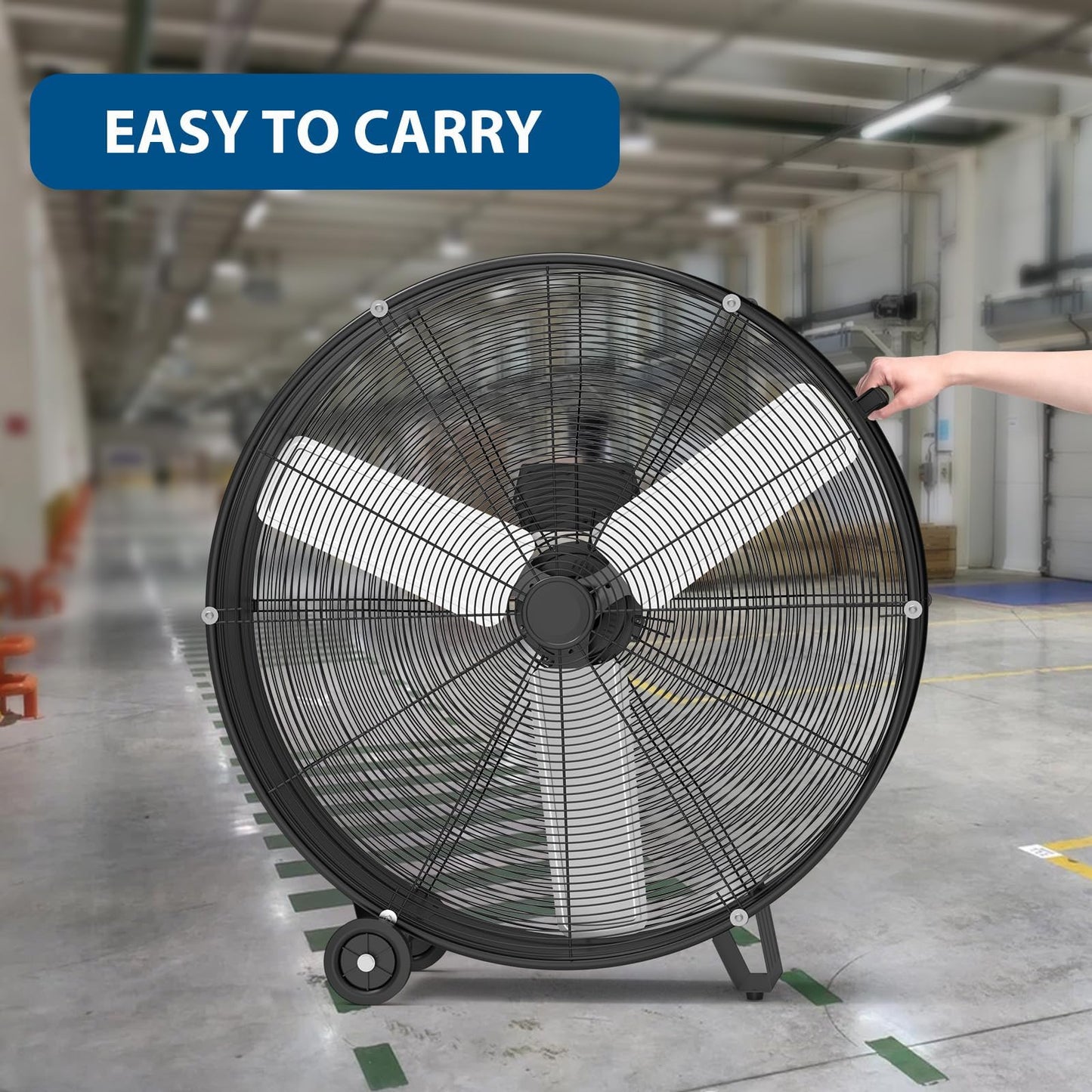 EliteEdge 30 in Industrial Drum Fan, High Velocity Floor Fan 3-Speed, Heavy Duty Metal Air Circulator with Caster Handle for Patios, Warehouses, Commercial, Factories and Workshops