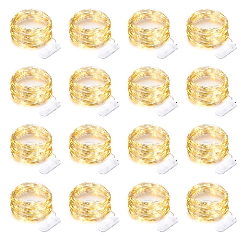 16 Pack 30 Led Fairy Lights Battery Operated String Lights 10 Feet Waterproof Twinkle Lights Mason Jar Lights Silver Wire Firefly Lights for Christmas Party Wedding Patio Warm White