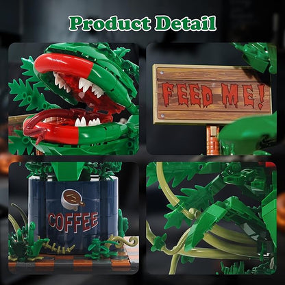 838PCS Large Piranha Plant Building Block Set AuderyII Cannibal Flower Model with Coffee Can &amp Feed Me Sign Horror Movie Decorations Botanical Collection Toy Gifts for Adult &amp Teen Aged 8+
