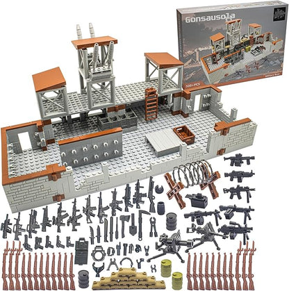 500+ Pcs Military Base Building Brick Sets Include Defence Base Guard Tower for Army Mini Figures Weapon Pack Accessories Kits Toys Guns Weapons Building Block Toy for Kids